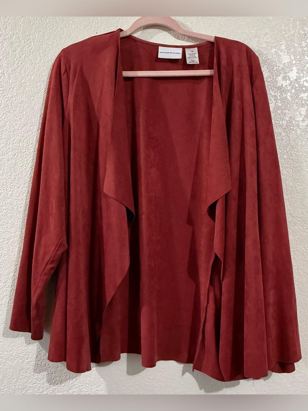 Alfred Dunner Burnt Red Draped Open-Front Cardigan
